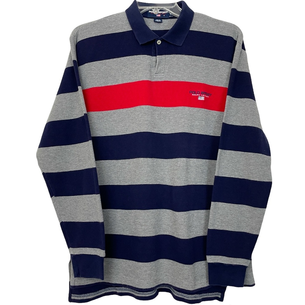 Vintage 1990 Polo Sport Ralph Lauren Striped Rugby Long Sleeve Thermal Shirt